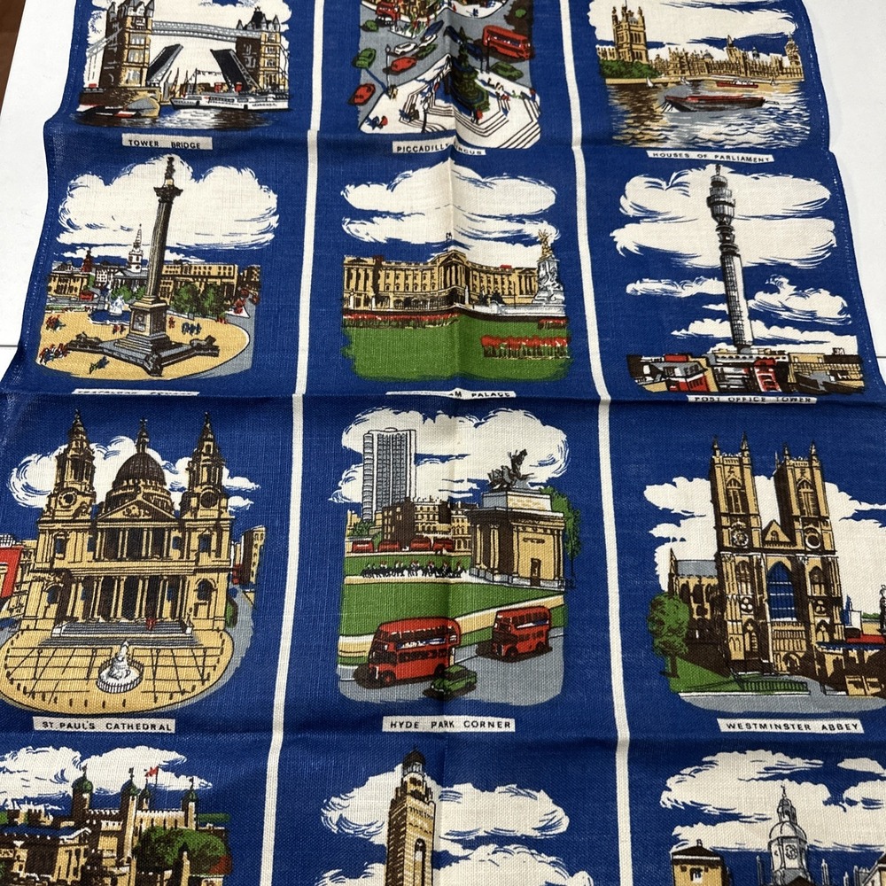 Vtg Linen Tea Towel Wall Hanging London England Landmarks Historic Buildings NEW - Picture 3 of 5